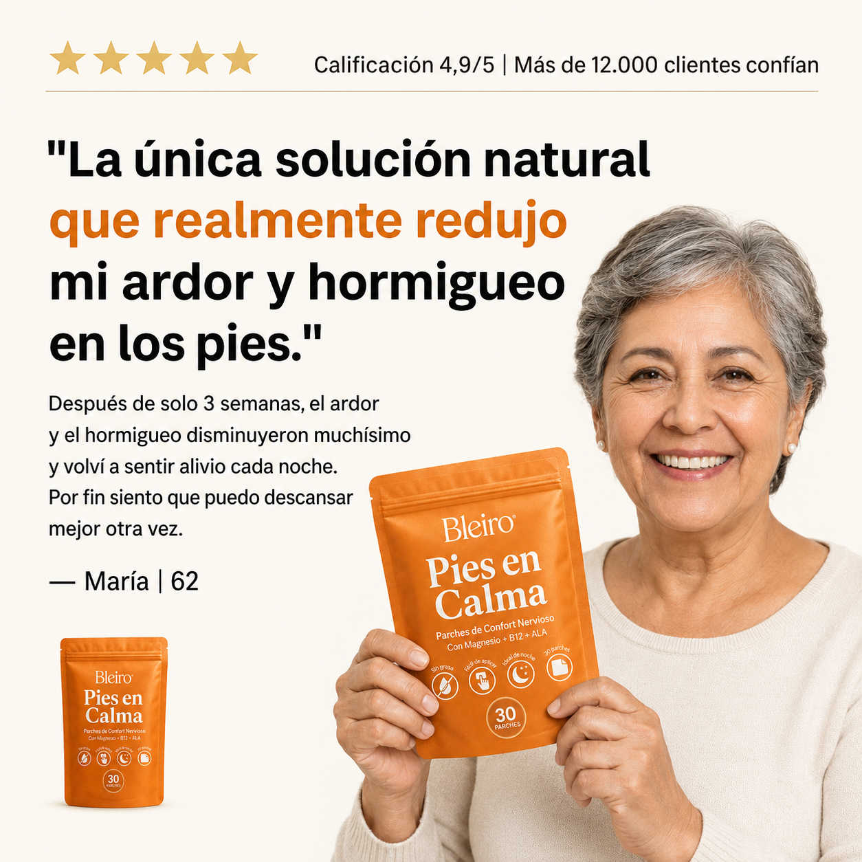 Bleiro Pies en Calma – Parches de Confort para Ardor, Hormigueo y Pies Dormidos