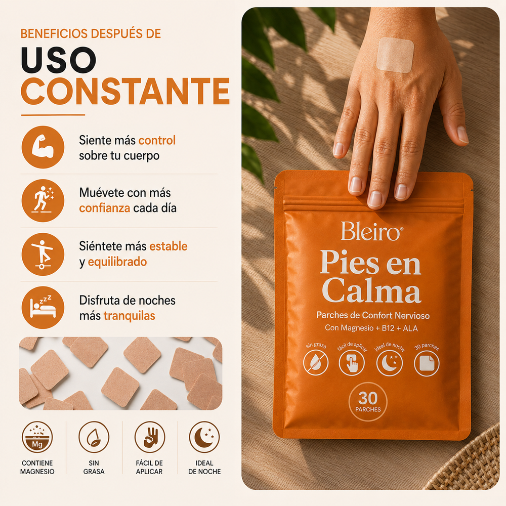 Bleiro Pies en Calma – Parches de Confort para Ardor, Hormigueo y Pies Dormidos